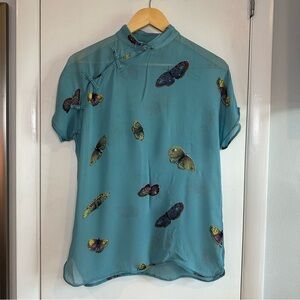 New Options by Kate Geddes 90s Vintage Butterfly Sequin Blouse. Size: Large.